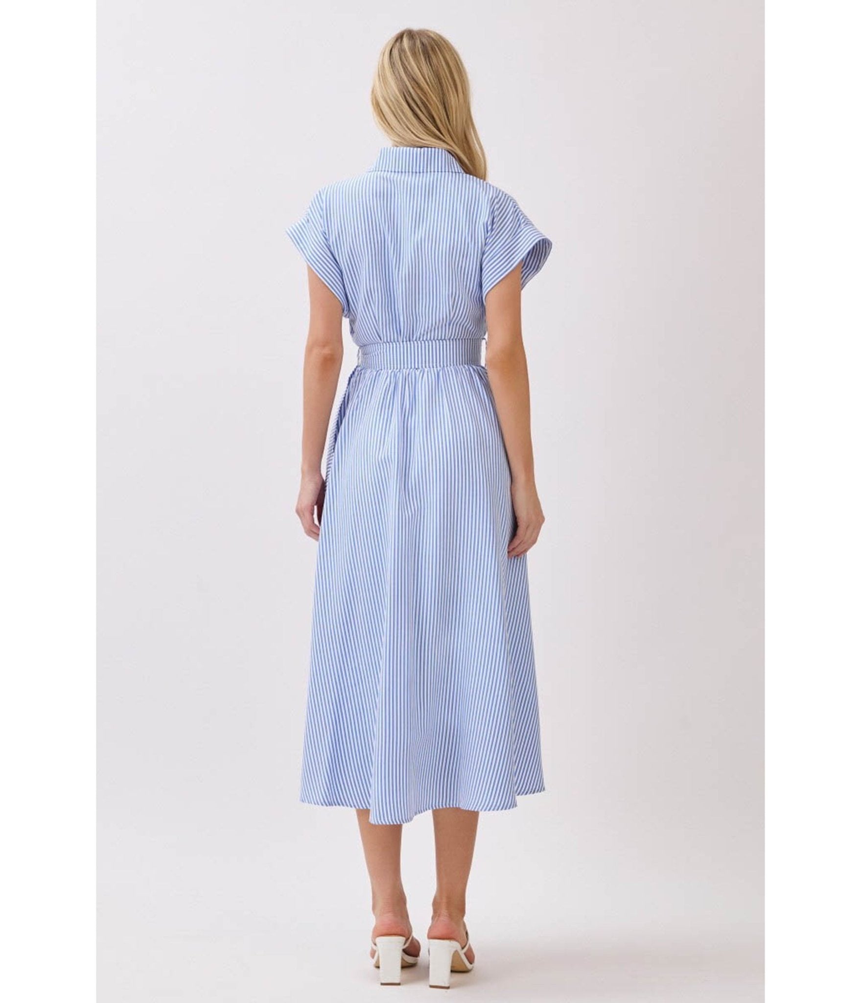 Blue & White Pinstripe Midi Dress - Unique Vintage - Womens, DRESSES, MIDI