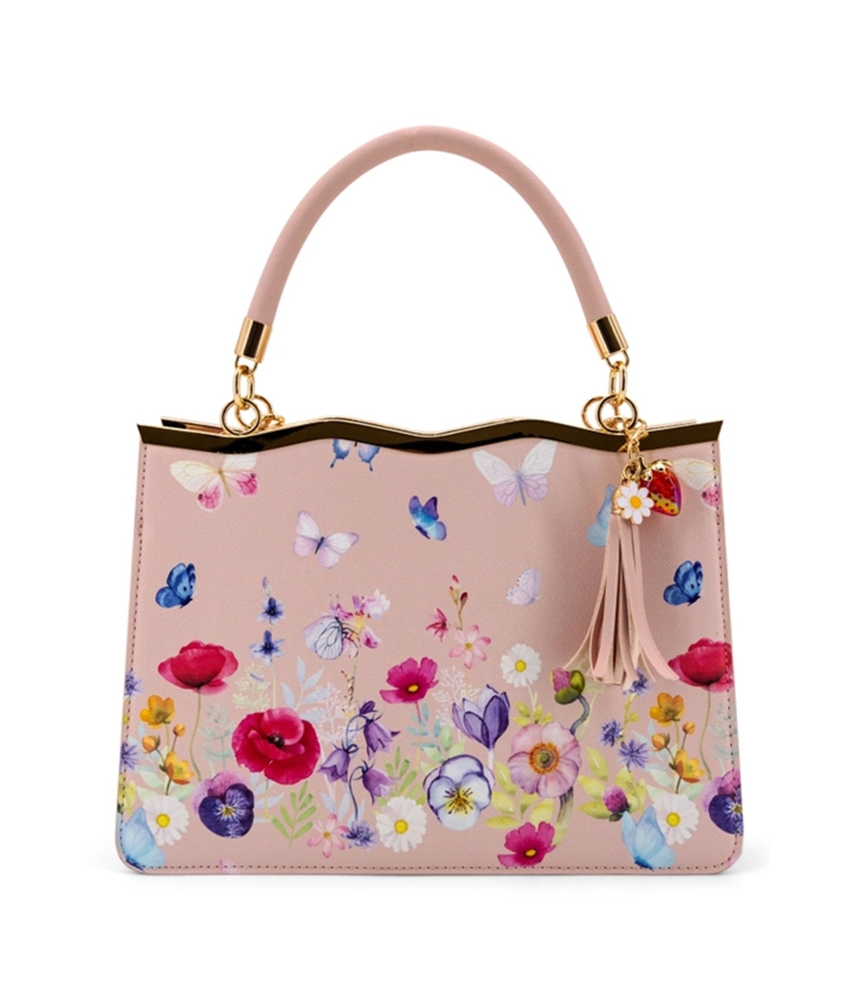Blush Pink Floral Leatherette Handbag - Unique Vintage - Womens, ACCESSORIES, HANDBAGS