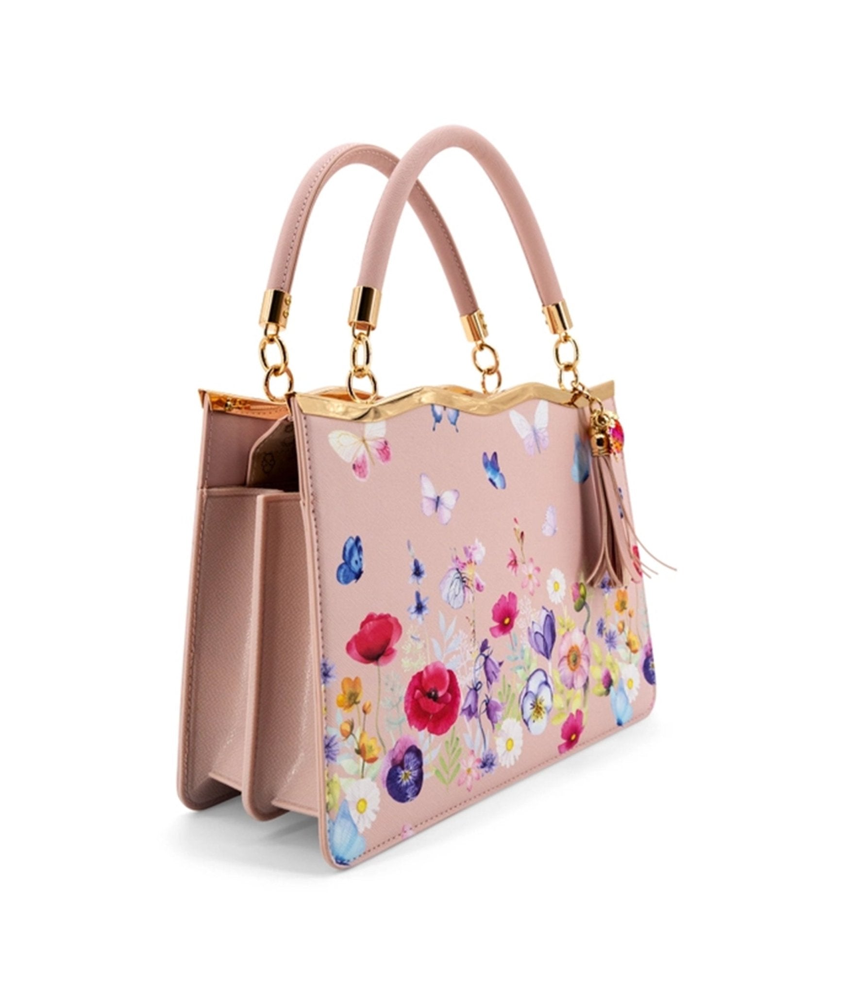 Blush Pink Floral Leatherette Handbag - Unique Vintage - Womens, ACCESSORIES, HANDBAGS