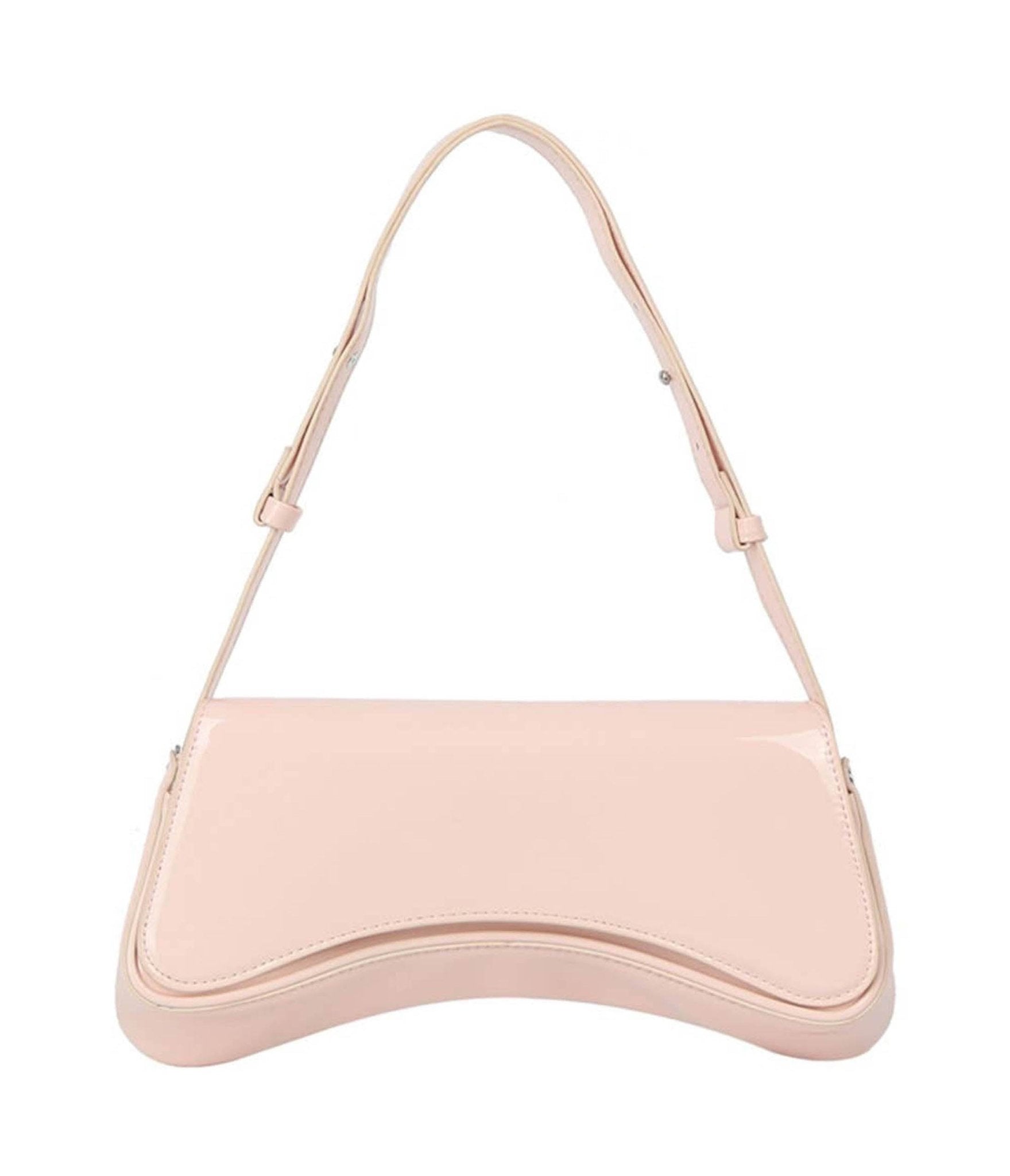 Blush Pink Leatherette Curved Silhouette Bag - Unique Vintage - Womens, ACCESSORIES, HANDBAGS