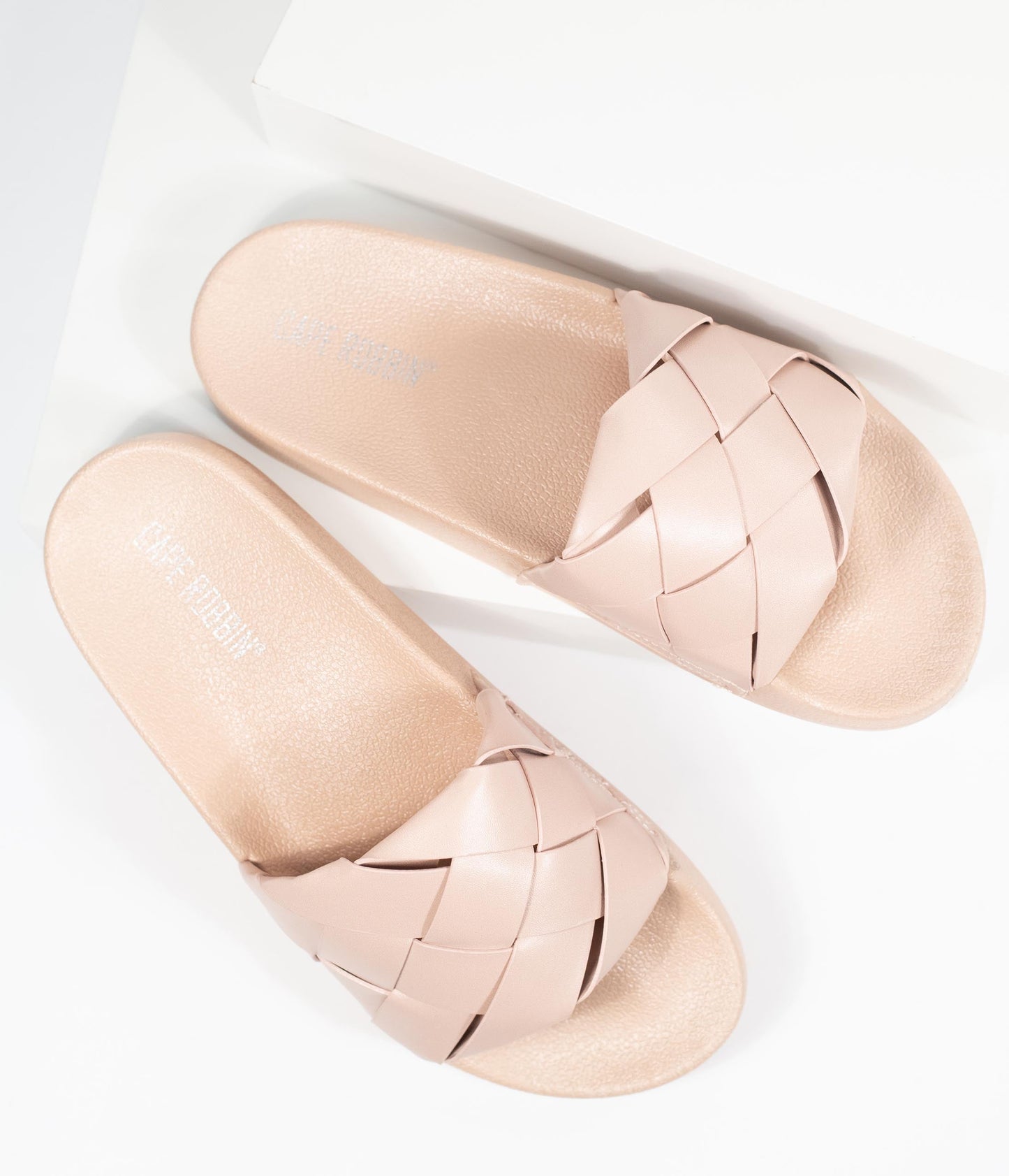 Blush Pink Leatherette Woven Slide Sandals - Unique Vintage - Womens, SHOES, SANDALS