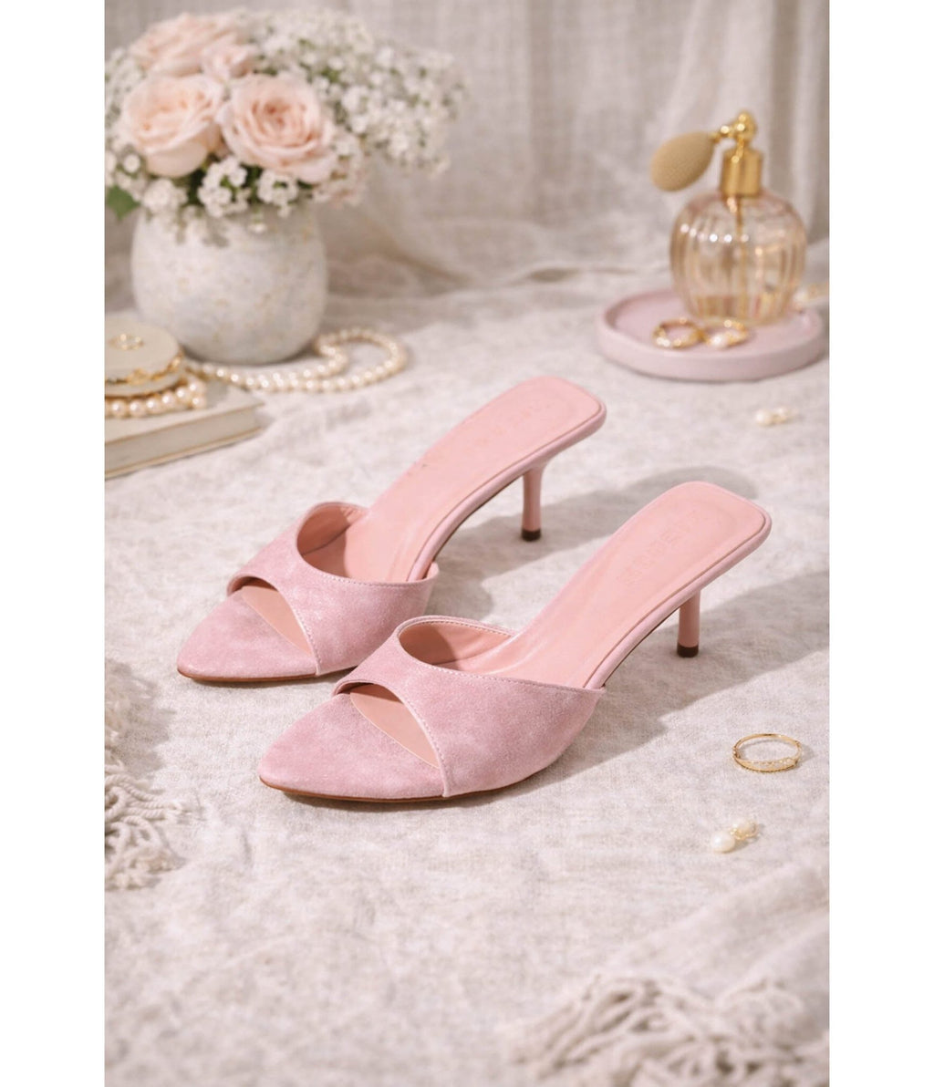 Blush Pink Suede Kitten Heels - Unique Vintage - Womens, SHOES, HEELS