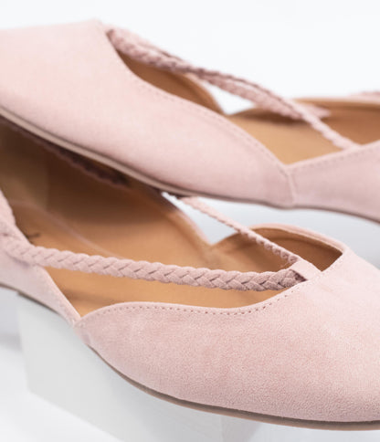 Blush Pink Suede Lace Up Flats - Unique Vintage - Womens, SHOES, FLATS