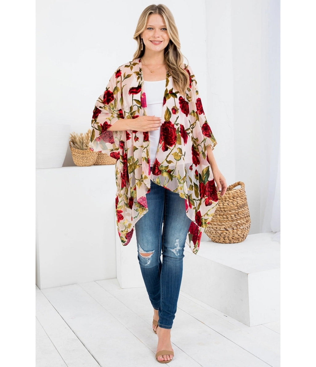 Blush Rose Print Kimono - Unique Vintage - Womens, ACCESSORIES, SLIPS