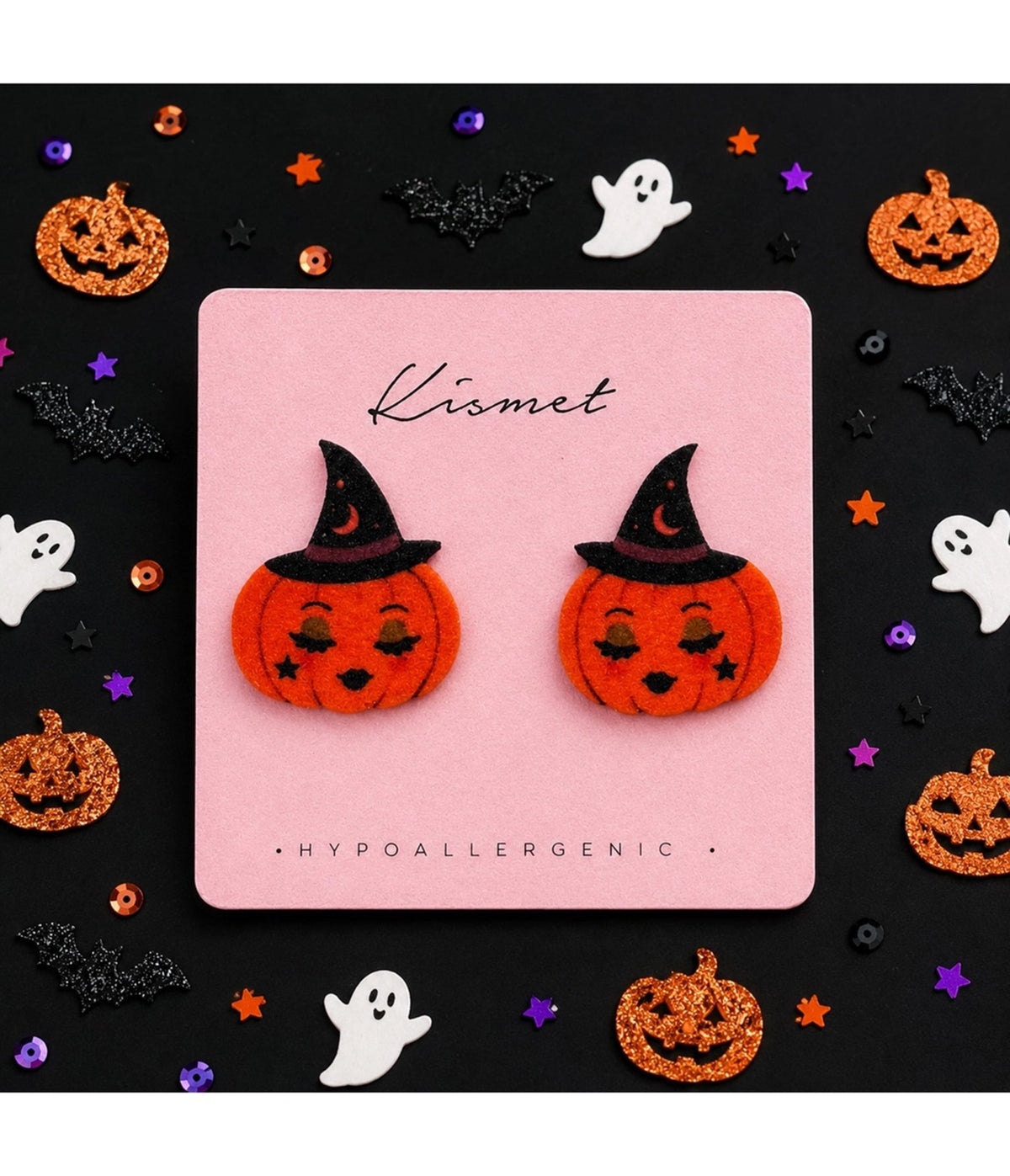 Blushing Pumpkin Witch Hat Stud Earrings - Unique Vintage - Earrings