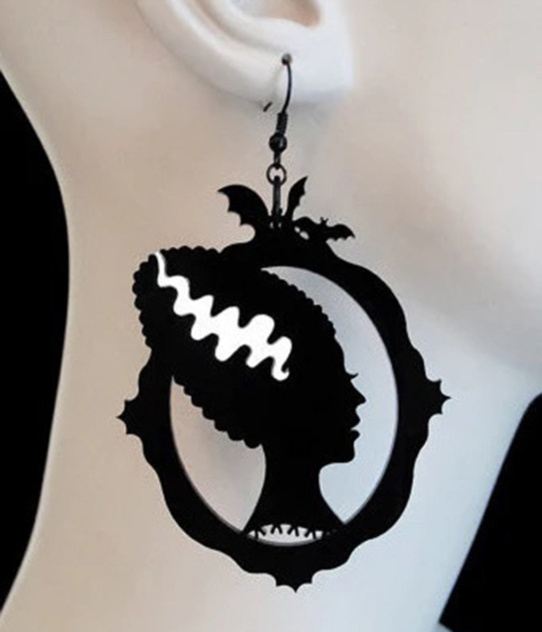 Bonsai Kitten Black Bride of Frankenstein Earrings - Unique Vintage - Womens, ACCESSORIES, HOSIERY