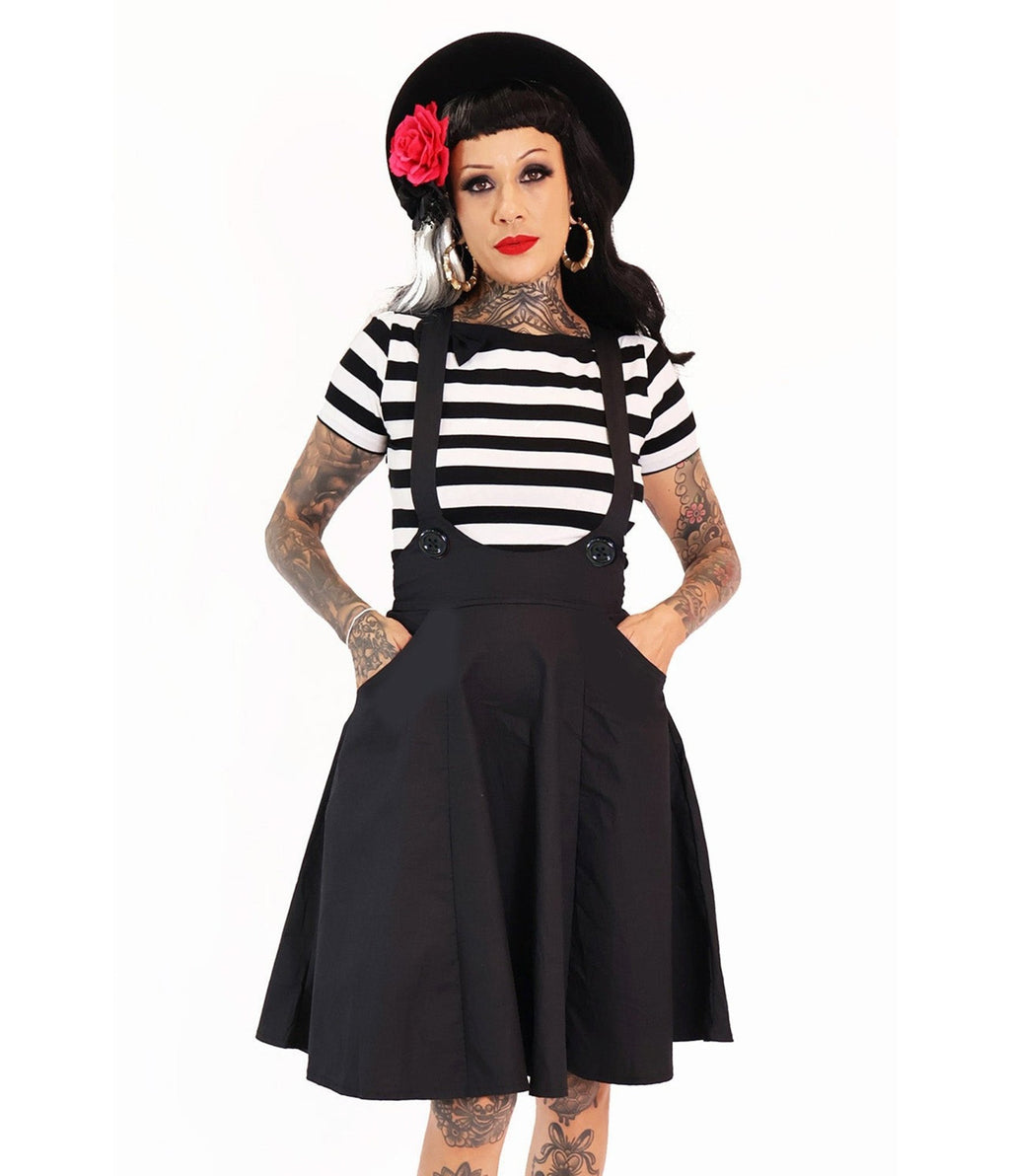 Bonsai Kitten Black Dolly Long Pinafore - Unique Vintage - Womens, BOTTOMS, SKIRTS