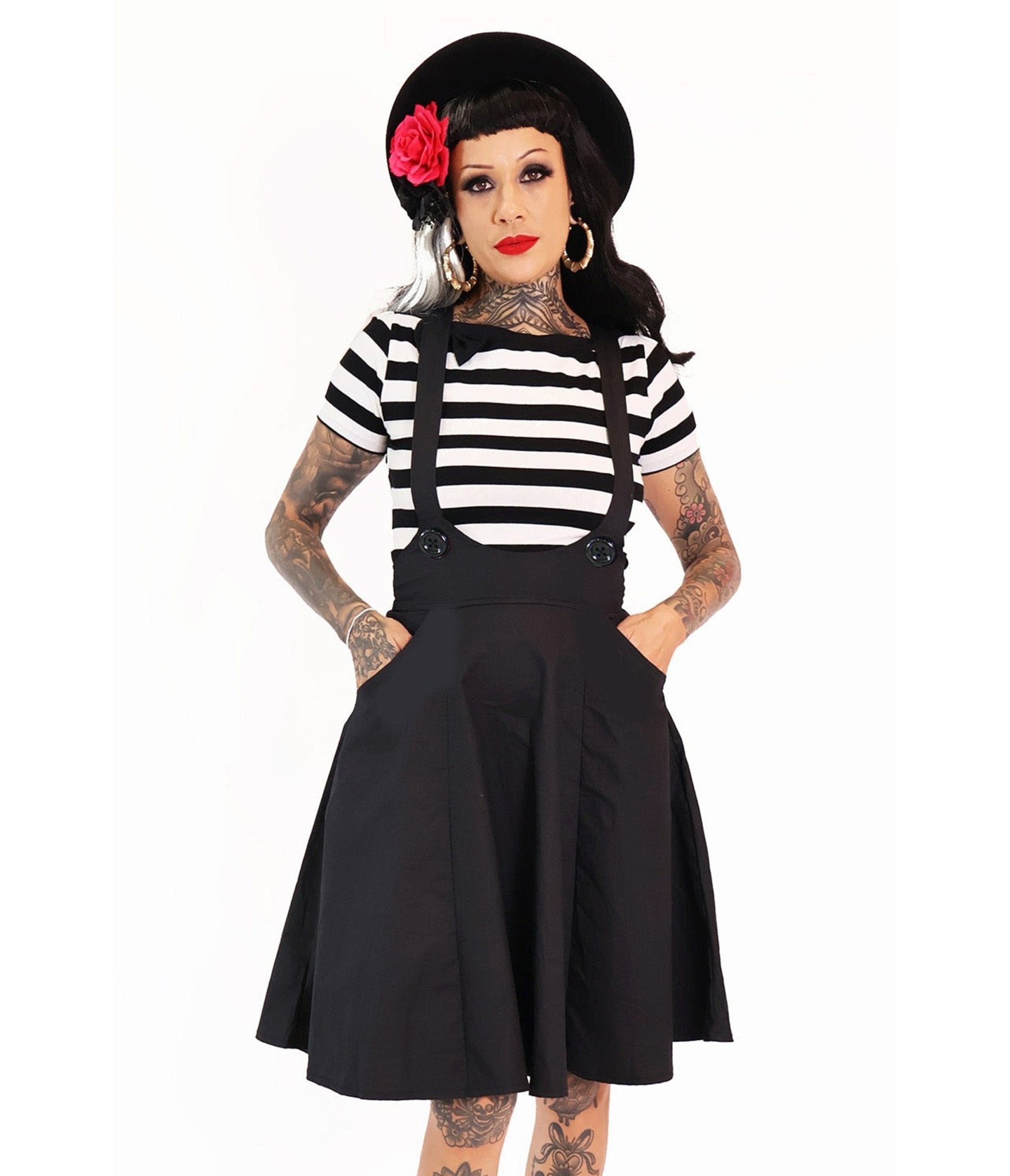 Bonsai Kitten Black Dolly Long Pinafore - Unique Vintage - Womens, BOTTOMS, SKIRTS