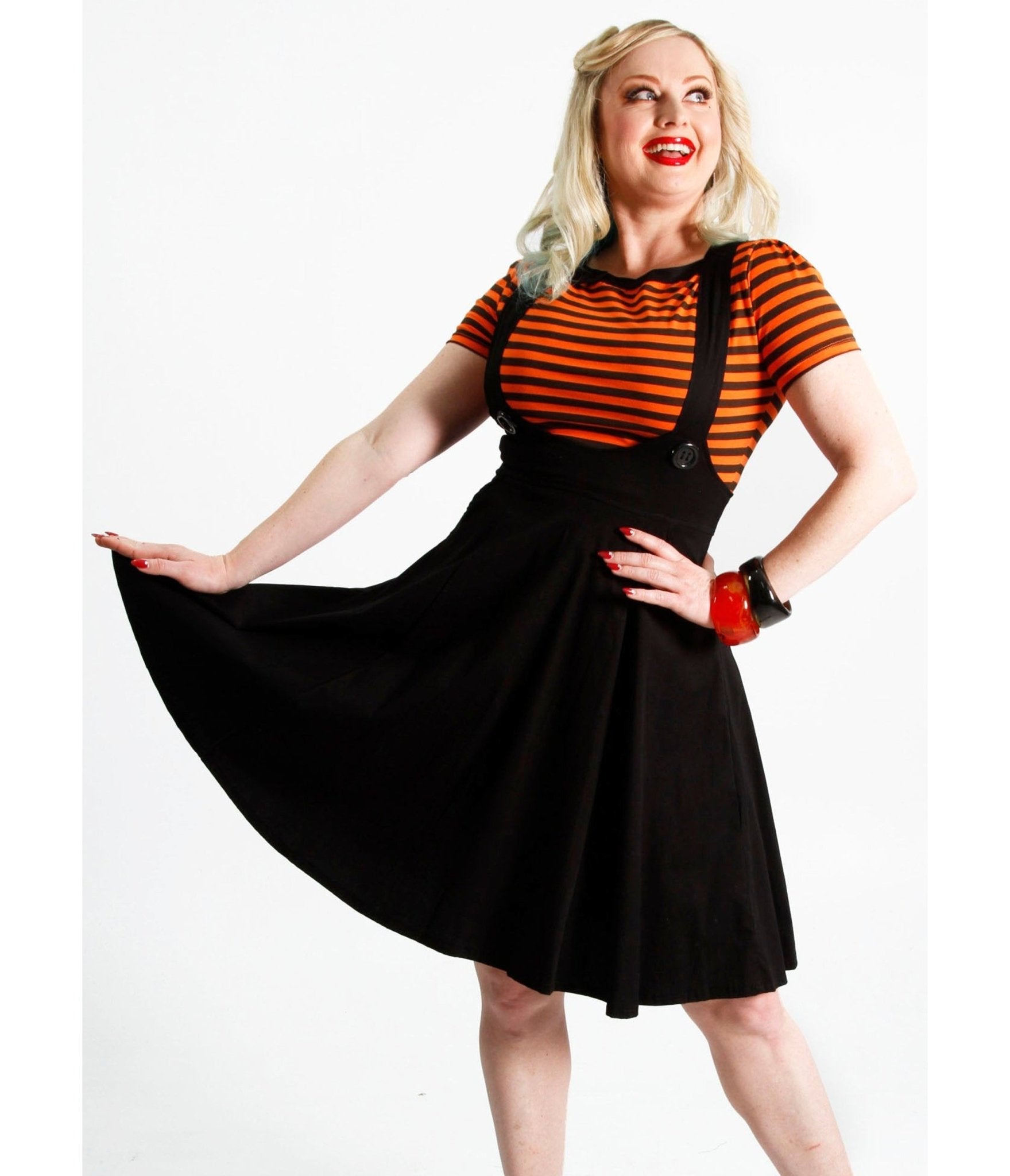 Bonsai Kitten Black Dolly Long Pinafore - Unique Vintage - Womens, BOTTOMS, SKIRTS