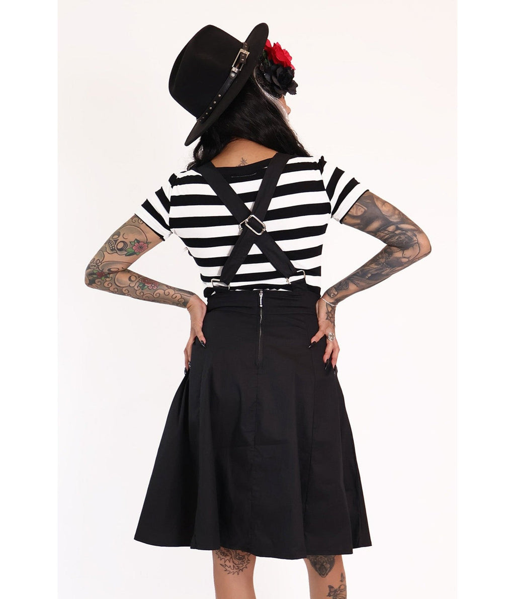 Bonsai Kitten Black Dolly Long Pinafore - Unique Vintage - Womens, BOTTOMS, SKIRTS