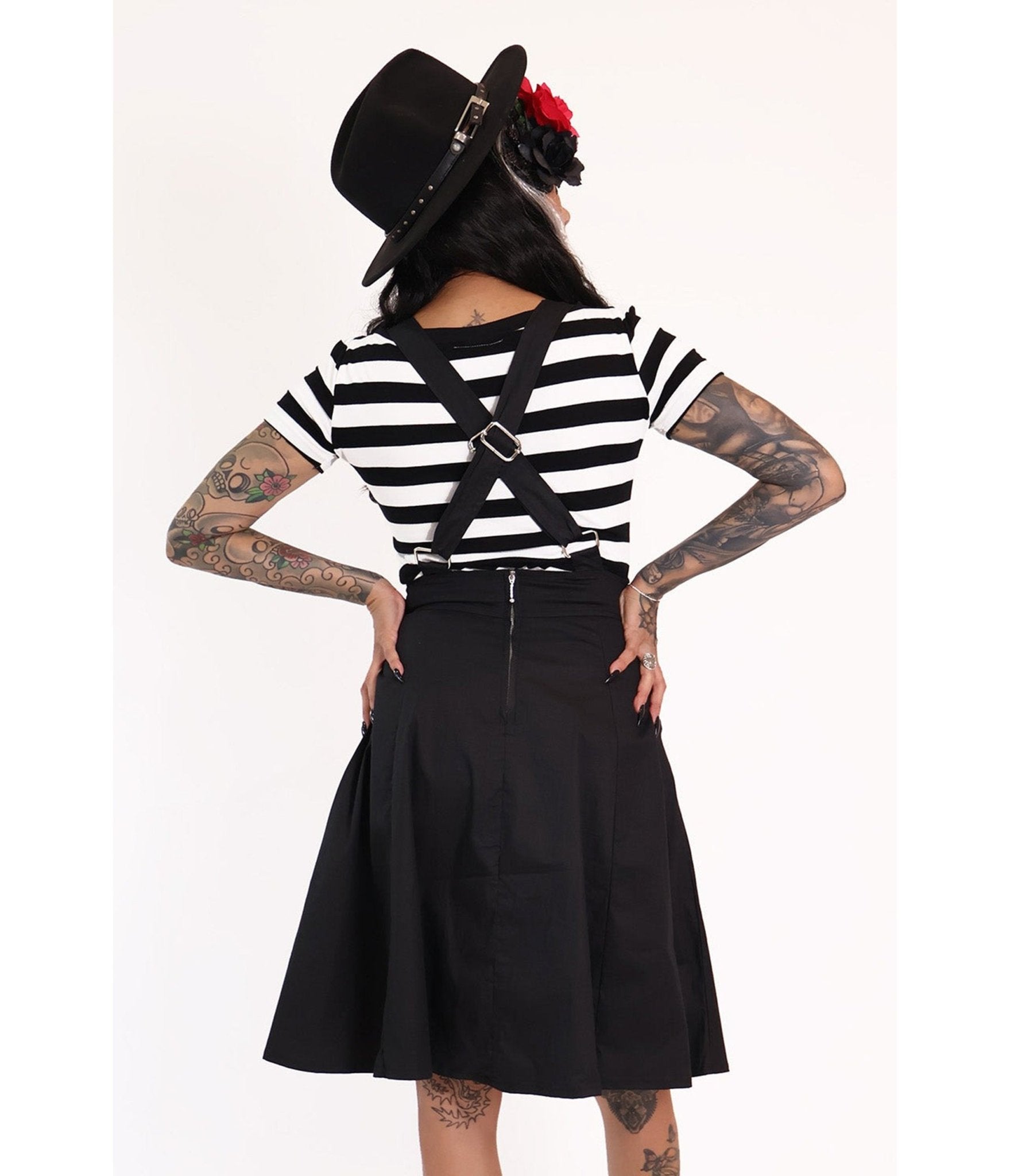 Bonsai Kitten Black Dolly Long Pinafore - Unique Vintage - Womens, BOTTOMS, SKIRTS