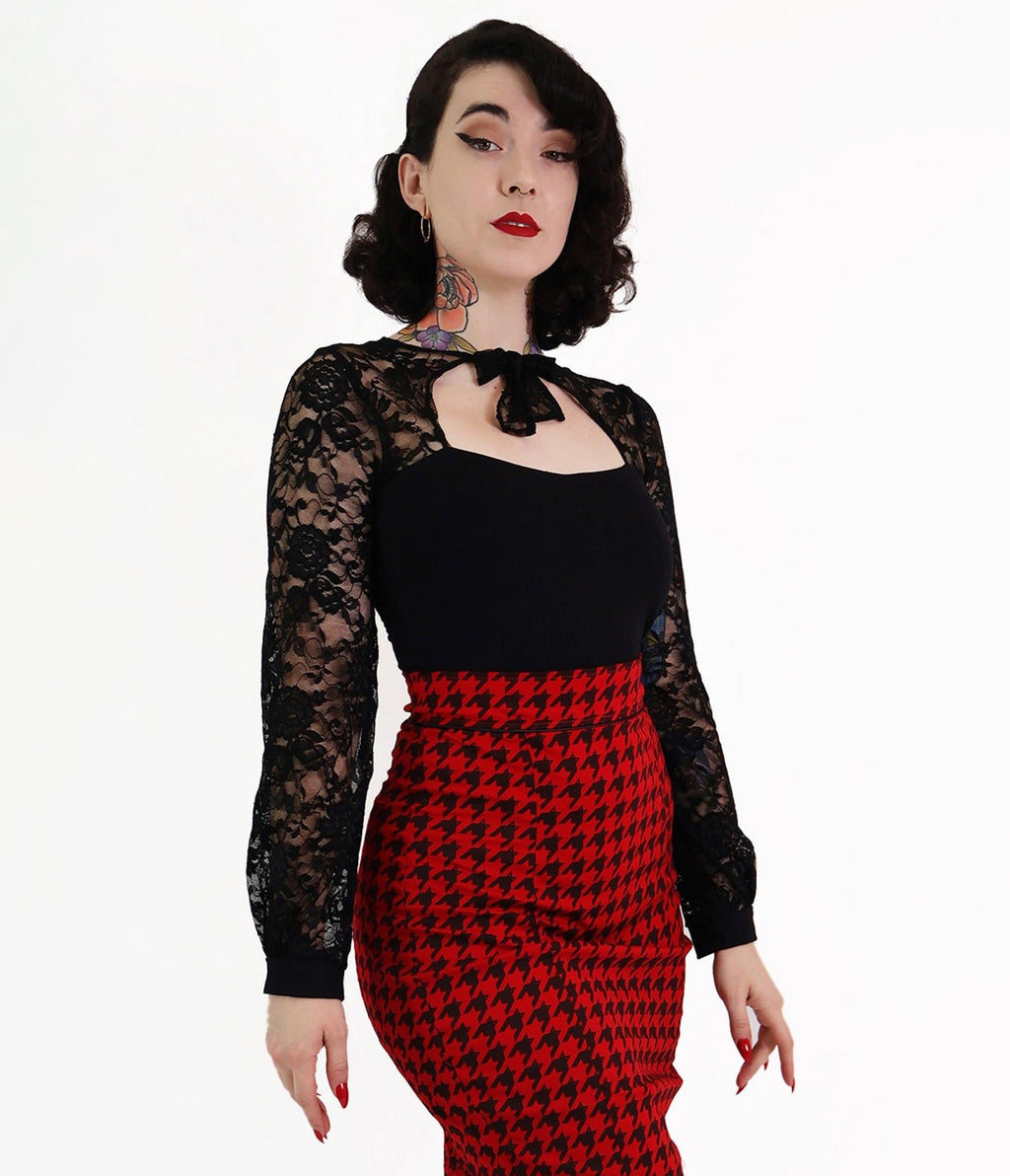 Bonsai Kitten Black Lace Long Sleeve Top - Unique Vintage - Womens, TOPS, WOVEN TOPS