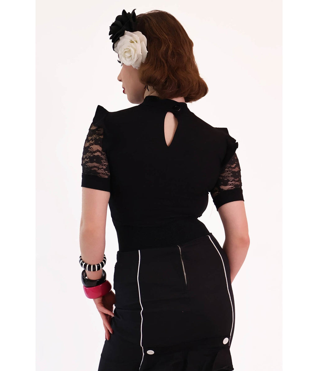 Bonsai Kitten Black Lace Top - Unique Vintage - Womens, TOPS, WOVEN TOPS