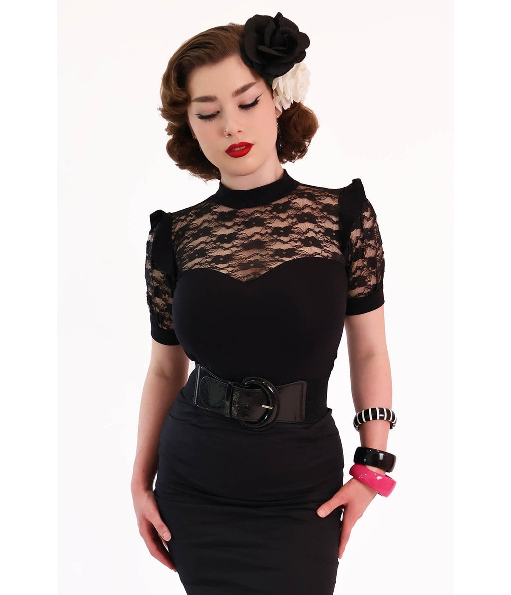 Bonsai Kitten Black Lace Top - Unique Vintage - Womens, TOPS, WOVEN TOPS