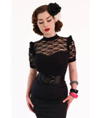 Bonsai Kitten Black Lace Top - Unique Vintage - Womens, TOPS, WOVEN TOPS