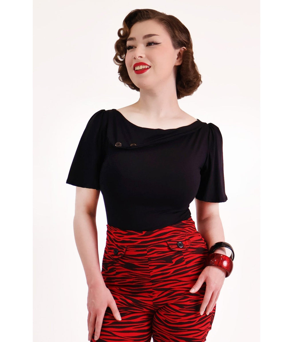 Bonsai Kitten Black Sass Circle Sleeve Top - Unique Vintage - Womens, TOPS, WOVEN TOPS