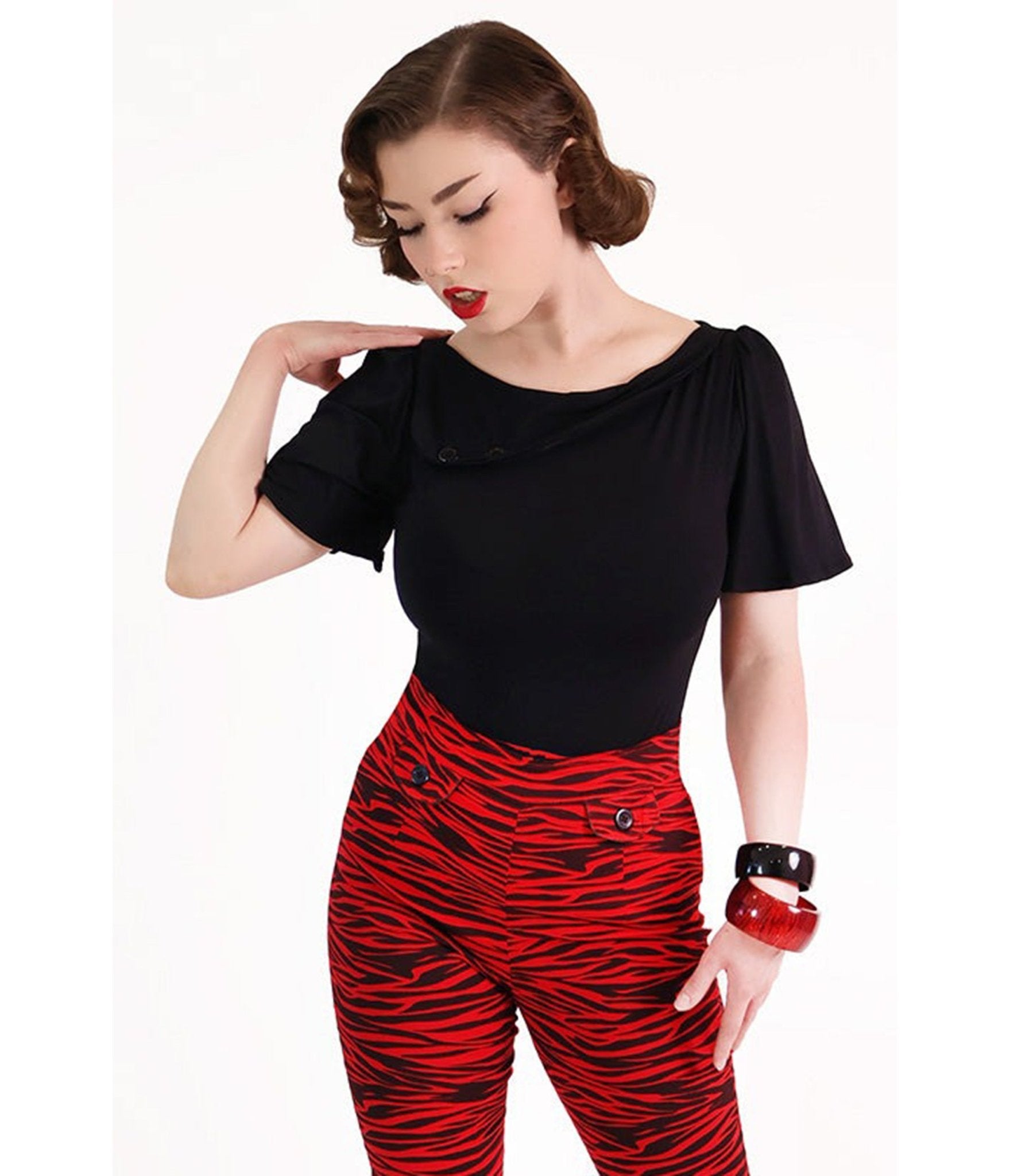 Bonsai Kitten Black Sass Circle Sleeve Top - Unique Vintage - Womens, TOPS, WOVEN TOPS