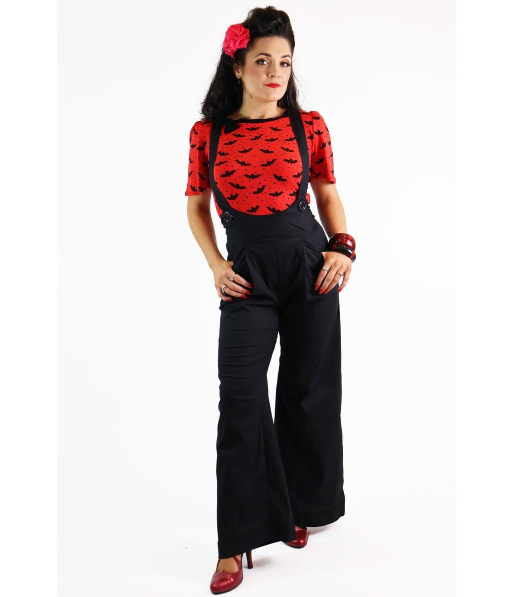 Bonsai Kitten Black Suspender Swing Pants - Unique Vintage - Womens, BOTTOMS, PANTS