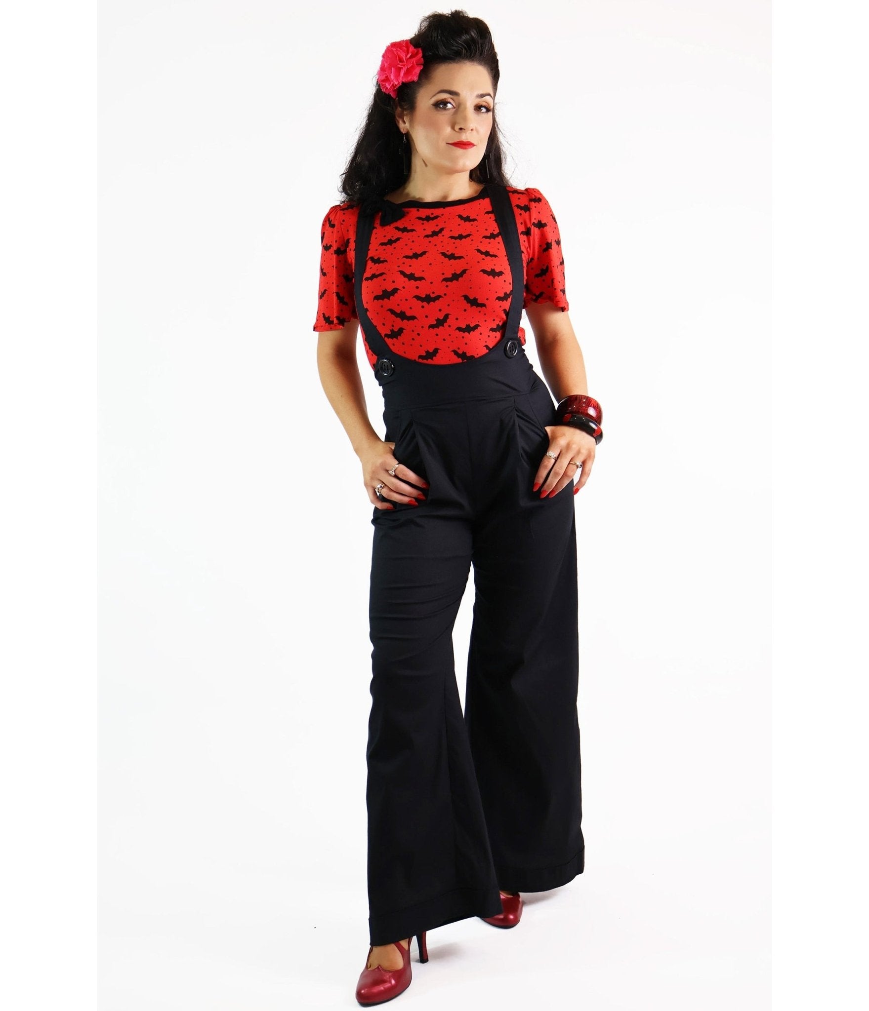Bonsai Kitten Black Suspender Swing Pants - Unique Vintage - Womens, BOTTOMS, PANTS