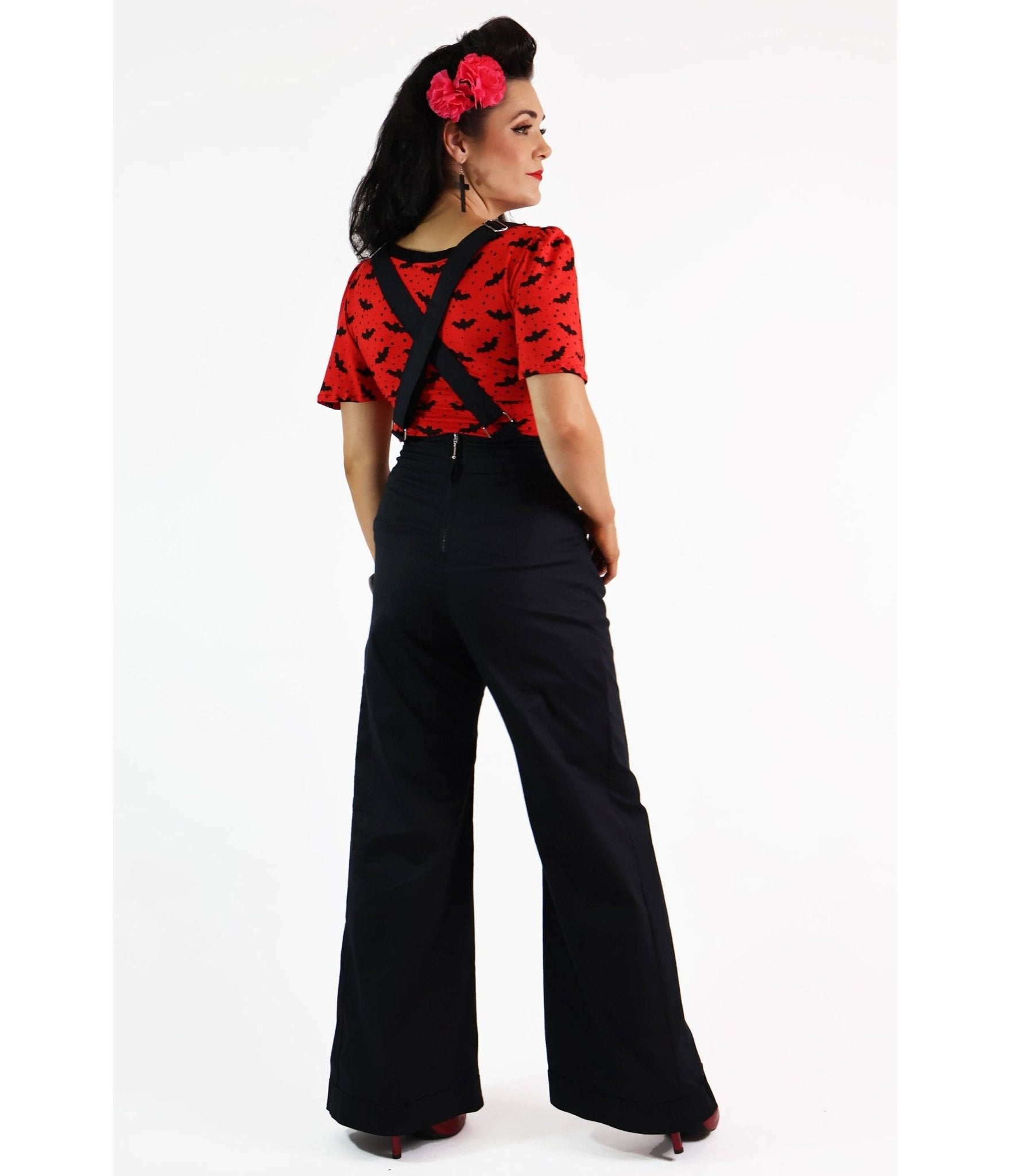 Bonsai Kitten Black Suspender Swing Pants - Unique Vintage - Womens, BOTTOMS, PANTS