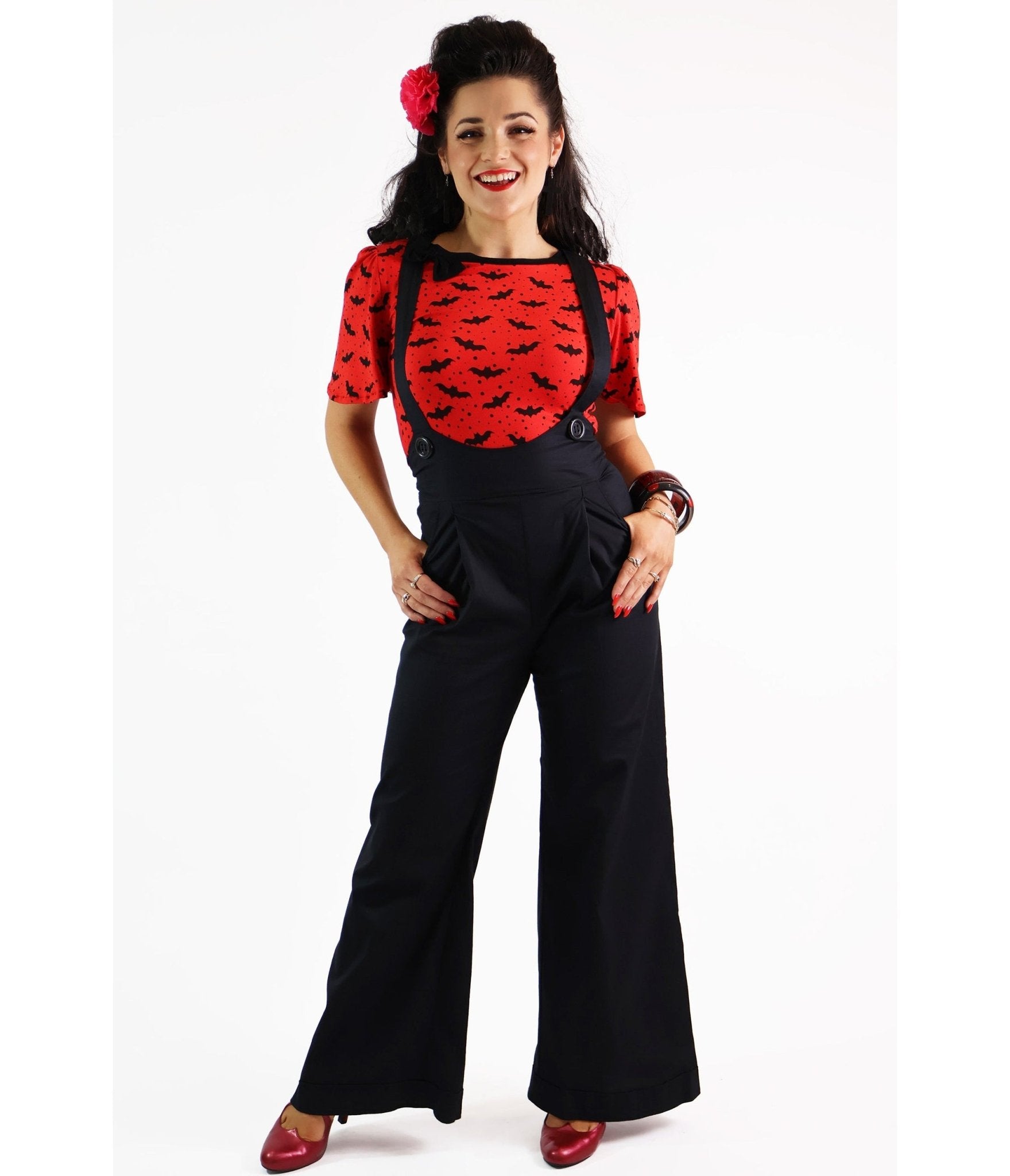 Bonsai Kitten Black Suspender Swing Pants - Unique Vintage - Womens, BOTTOMS, PANTS