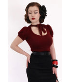 Bonsai Kitten Burgundy Collar Bow Top - Unique Vintage - Womens, TOPS, WOVEN TOPS