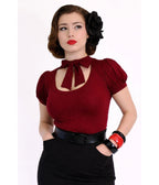 Bonsai Kitten Burgundy Collar Bow Top - Unique Vintage - Womens, TOPS, WOVEN TOPS