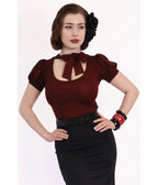 Bonsai Kitten Burgundy Collar Bow Top - Unique Vintage - Womens, TOPS, WOVEN TOPS