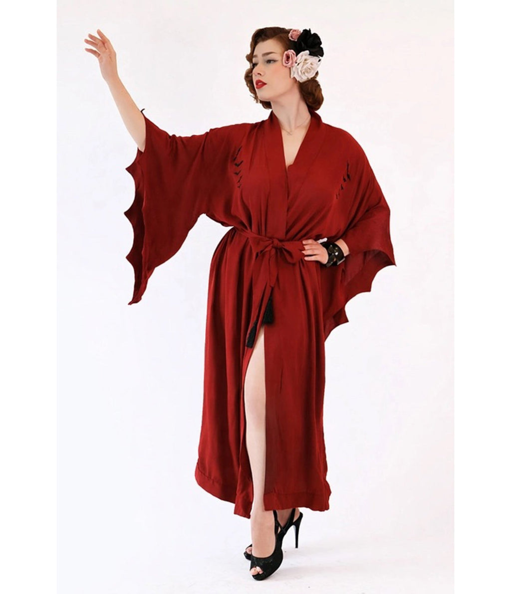Bonsai Kitten Dark Red Bat Kimono - Unique Vintage - Womens, ACCESSORIES, HOSIERY