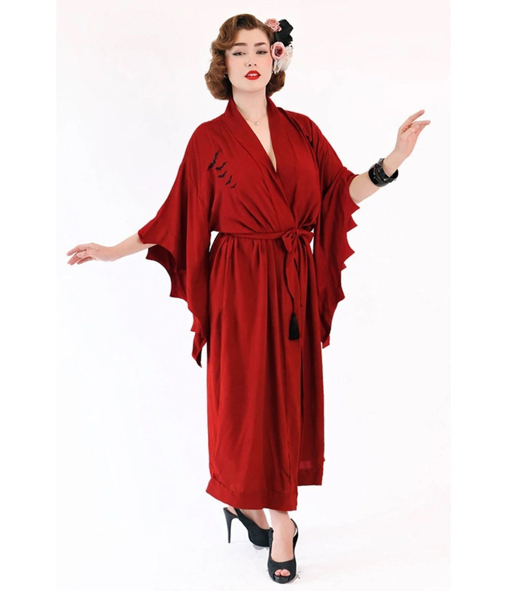 Bonsai Kitten Dark Red Bat Kimono - Unique Vintage - Womens, ACCESSORIES, HOSIERY