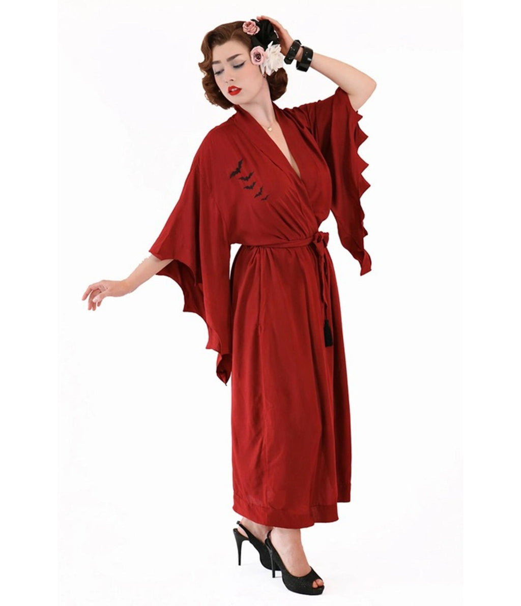 Bonsai Kitten Dark Red Bat Kimono - Unique Vintage - Womens, ACCESSORIES, HOSIERY