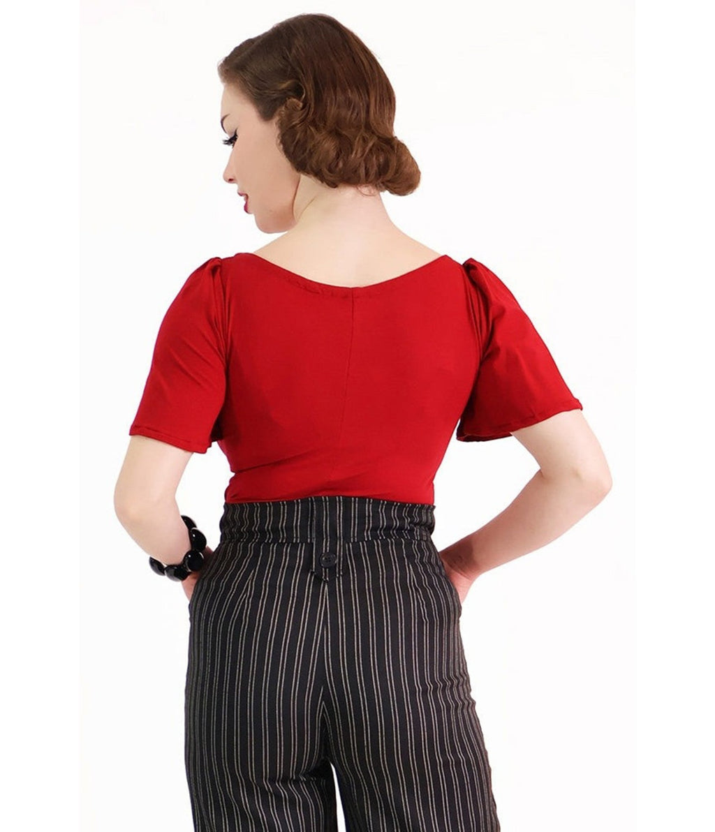 Bonsai Kitten Dark Red Sass Circle Sleeve Top - Unique Vintage - Womens, TOPS, WOVEN TOPS