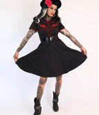 Bonsai Kitten Gothic Black & Red Western Swing Dress - Unique Vintage - Womens, DRESSES, FIT AND FLARE