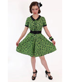 Bonsai Kitten Green Franken-Leopard Print Swing Dress - Unique Vintage - Womens, DRESSES, SWING
