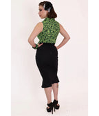 Bonsai Kitten Green Franken-Leopard Print Tie Crop Top - Unique Vintage - Womens, TOPS, WOVEN TOPS