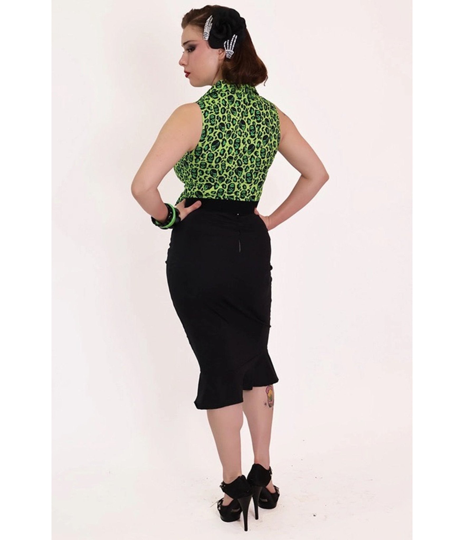 Bonsai Kitten Green Franken-Leopard Print Tie Crop Top - Unique Vintage - Womens, TOPS, WOVEN TOPS