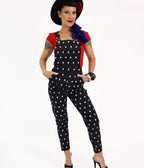 Bonsai Kitten Haunted Skull Print Black Overalls - Unique Vintage - Womens, BOTTOMS, ROMPERS AND JUMPSUITS