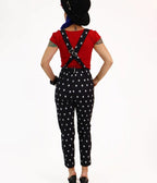 Bonsai Kitten Haunted Skull Print Black Overalls - Unique Vintage - Womens, BOTTOMS, ROMPERS AND JUMPSUITS