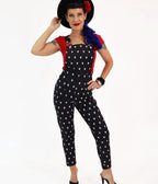 Bonsai Kitten Haunted Skull Print Black Overalls - Unique Vintage - Womens, BOTTOMS, ROMPERS AND JUMPSUITS