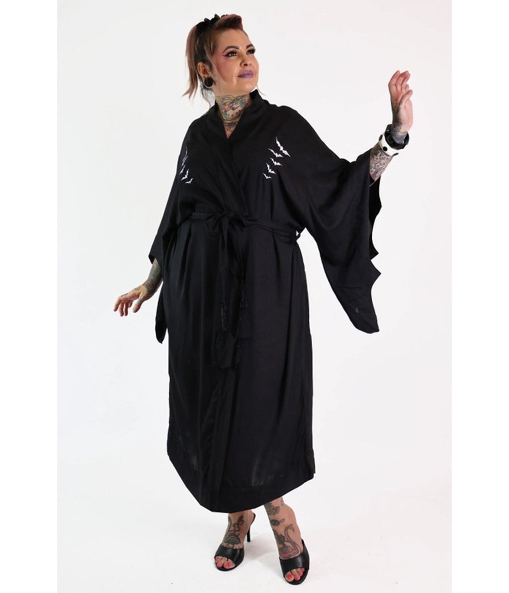 Bonsai Kitten Plus Size Black Bat Kimono - Unique Vintage - Womens, ACCESSORIES, HOSIERY