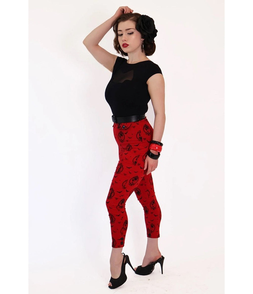 Bonsai Kitten Red Horror Queens Capri Pants - Unique Vintage - Womens, BOTTOMS, CAPRI