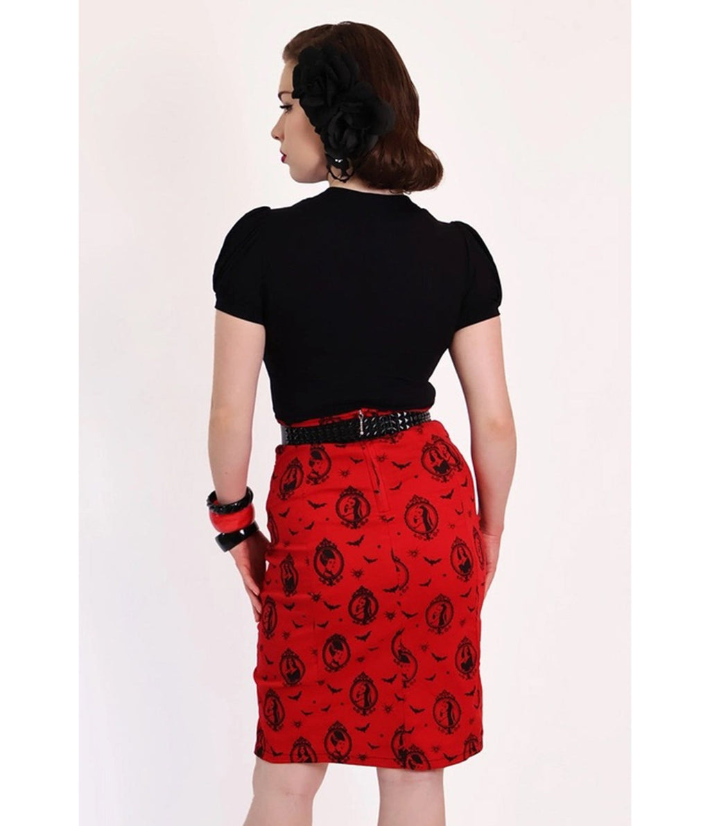 Bonsai Kitten Red Horror Queens Pencil Skirt - Unique Vintage - Womens, BOTTOMS, SKIRTS