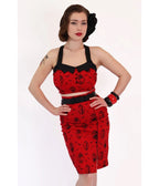 Bonsai Kitten Red Horror Queens Pencil Skirt - Unique Vintage - Womens, BOTTOMS, SKIRTS