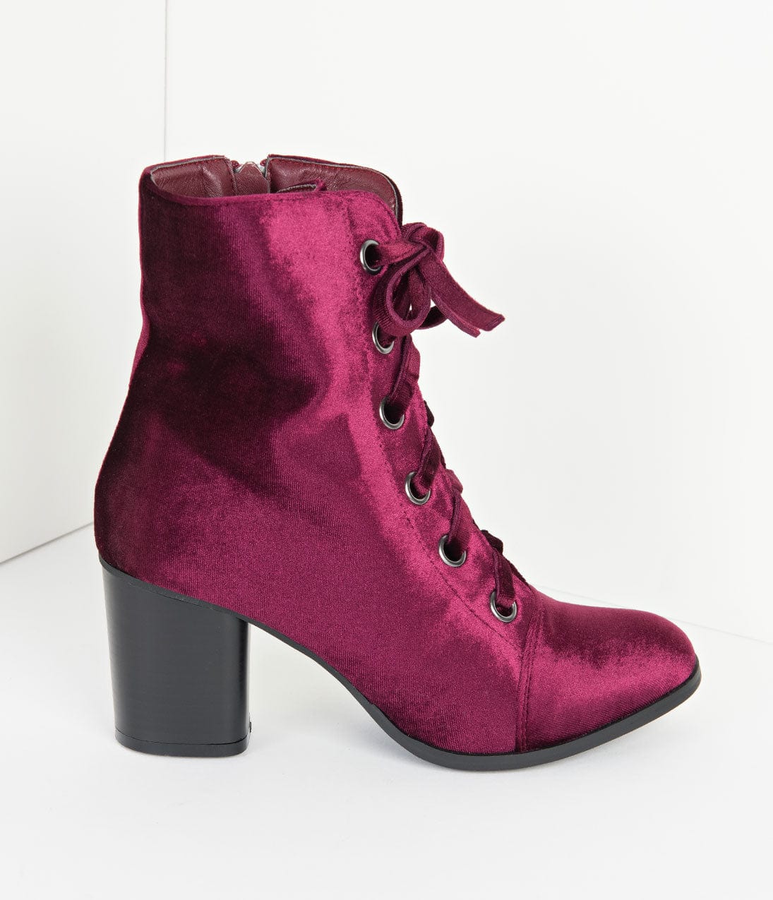 Bordeaux Purple Velvet Lace Up Bootie - Unique Vintage - Womens, SHOES, BOOTS