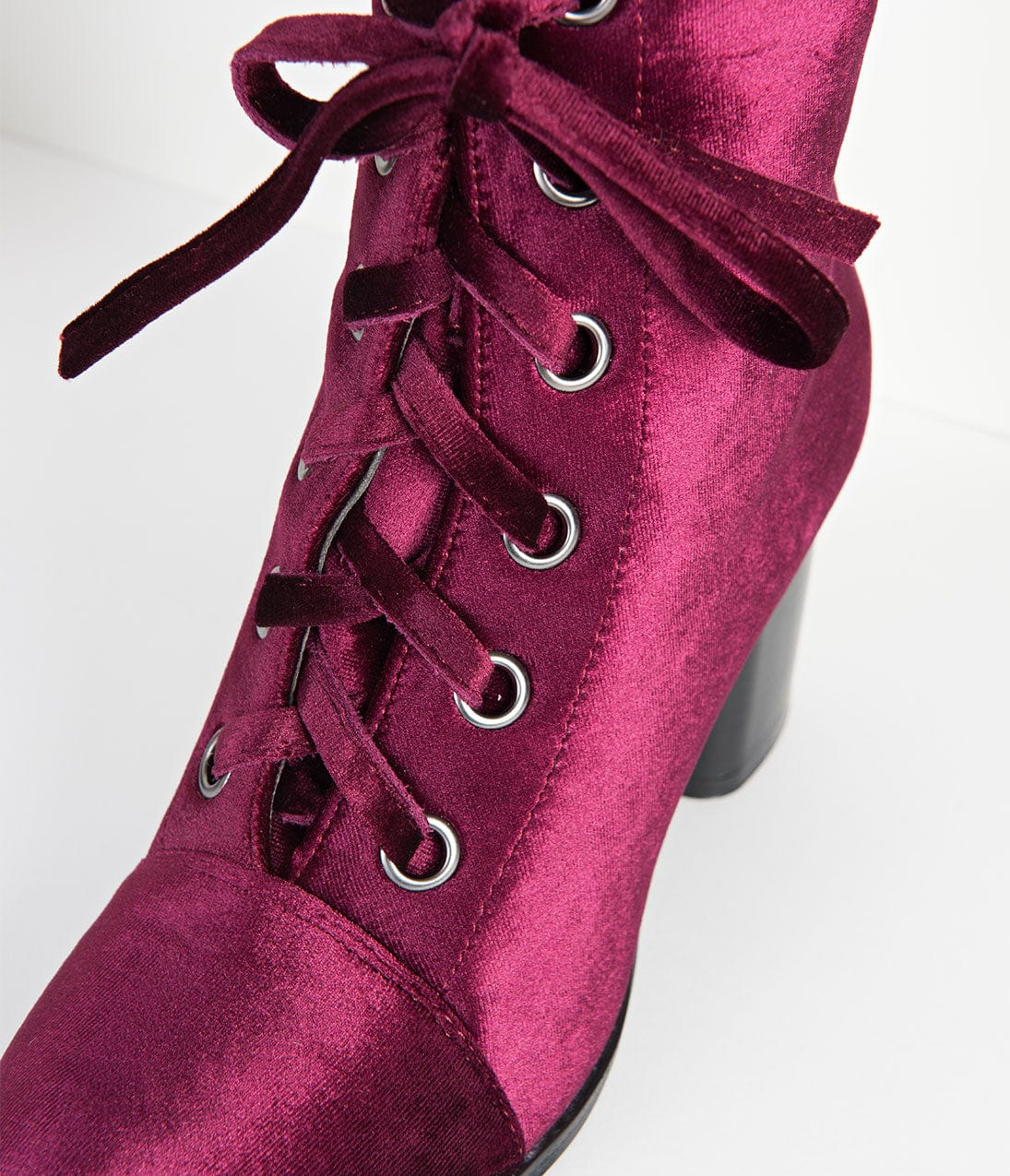 Bordeaux Purple Velvet Lace Up Bootie - Unique Vintage - Womens, SHOES, BOOTS