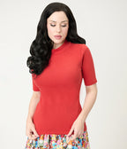 Brick Red Knit Denise Top - Unique Vintage - Womens, TOPS, KNIT TOPS