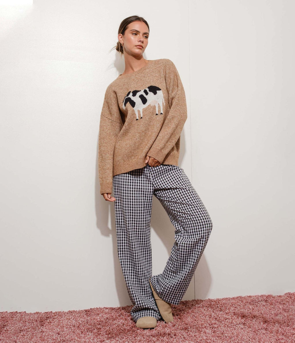 Brown Cow Oversized Sweater - Unique Vintage - Womens, TOPS, SWEATERS