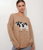 Brown Cow Oversized Sweater - Unique Vintage - Womens, TOPS, SWEATERS