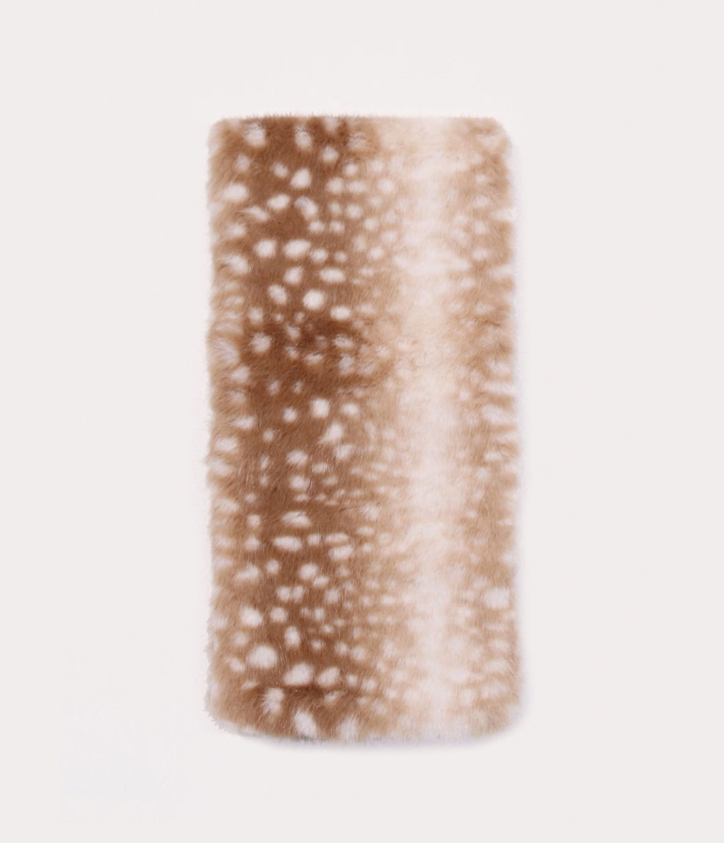 Brown & Cream Fawn Print Faux Fur Scarf - Unique Vintage - Scarves