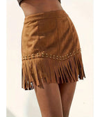 Brown Faux Suede Fringe Mini Skirt - Unique Vintage - Womens, BOTTOMS, SKIRTS